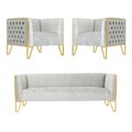 Manhattan Comfort Vector Sofa and Armchair Set of 3 in Grey and Gold 3-SS548-GY